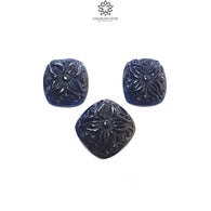 Deep Blue Sapphire Gemstone Carving : 62.60cts Natural Untreated Unheated Sapphire Hand Carved Cushion Shape 17*15mm - 18*20mm 3pcs