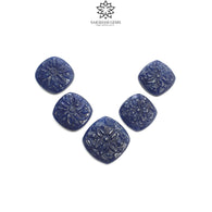 Deep Blue Sapphire Gemstone Carving : 63.30cts Natural Untreated Unheated Sapphire Hand Carved Cushion Shape 17*15mm - 20*18mm 5pcs