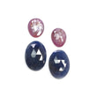 Ruby & Blue Sapphire Gemstone Rose Cut : Natural Untreated Unheated Ruby Sapphire Oval Cushion And Pear Shape 4pcs Sets