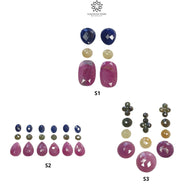 Ruby & Blue Green Sapphire Gemstone Normal And Rose Cut : Natural Untreated Unheated Ruby Sapphire Oval Multi Shape Sets