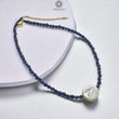 Blue Sapphire  & Mother Of Pearl Gemstone NECKLACE : 18.15gms Natural Oval Shape Sapphire With Brass Beaded Necklace 20"