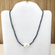 Blue Sapphire Gemstone NECKLACE : 19.30gms Natural Oval Shape Sapphire With Brass Beaded Necklace 20"