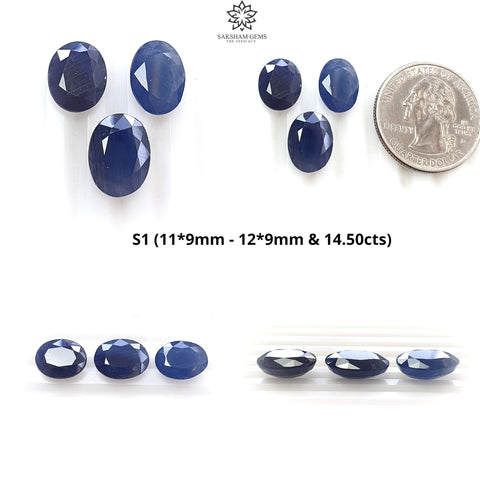 Blue Sapphire Gemstone Normal Cut : Natural Untreated Unheated Sapphire Oval Shape 3pcs Sets