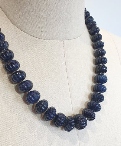 Blue Sapphire Gemstone Melon Beads Necklace : 1156.50cts 925 Sterling Silver Natural Sapphire Hand Carved Rondelle Melon Beads 11mm-20mm 20