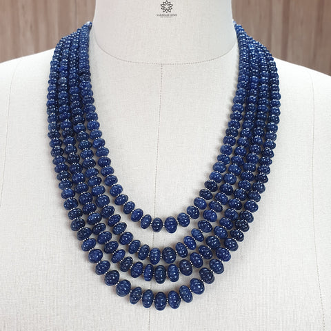 Blue Sapphire Gemstone Melon Beads Necklace : 1481.60cts Natural Sapphire Hand Carved Rondelle Melon Beads 7mm-11mm 16 
