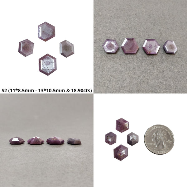 Sapphire Gemstone Normal Cut : Natural Untreated Unheated Raspberry Pink Sheen Sapphire Hexagon Shape Sets