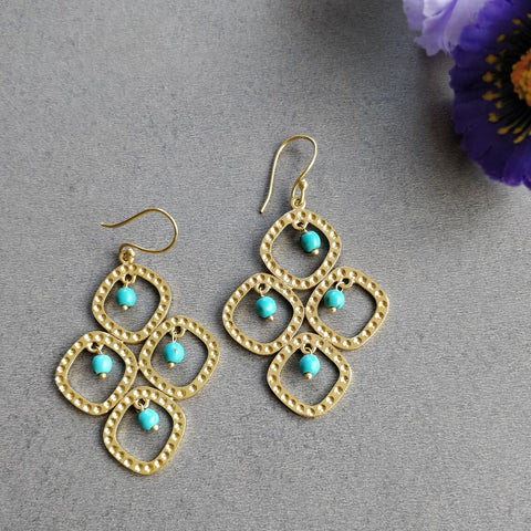 Turquoise Gemstone Brass Earring : 2.5