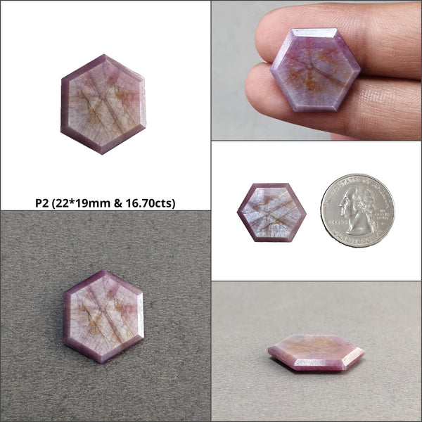 Sapphire TRAPICHE Normal Cut : Natural Untreated Raspberry Pink Sheen Sapphire Gemstone 6Ray Trapiche Hexagon Shape