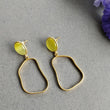 Yellow Cat's Eye Gemstone Earring : 1.75" Handmade Brass 18k Gold Plated 6.00gms Bezel Setting Drop Dangle Push Back Earring
