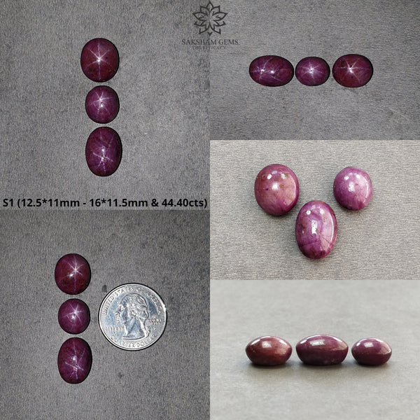 Star Ruby & Sapphire Gemstone Cabochon : Natural Untreated Unheated 6Ray Star Ruby And Chocolate Sapphire Oval And Round Shape Sets