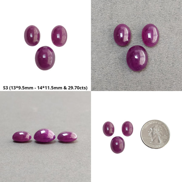 Ruby Gemstone Cabochon : Natural Untreated Unheated Ruby Oval & Cushion Shape 3pcs Sets