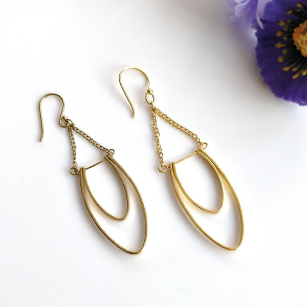 Handmade Brass Earring : 3.00" Gold Plated 5.00GMS Brass Boho Style Chain Drop Dangle Hook Earring Gift For Her