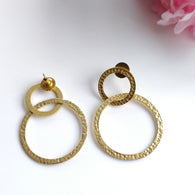 Handmade Brass Earring : 5*3 CM 18k Gold Plated 6.00gms Brass Boho Style Hoop Design Textured Drop Dangle Push Back Earring Gift For Her