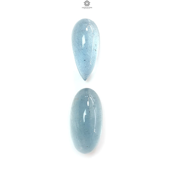 Blue Aquamarine Gemstone Cabochon: 26.10cts Natural Untreated Aquamarine Oval Pear Shape Cabochon 20*9mm - 21*11mm 2pcs Set For Jewelry