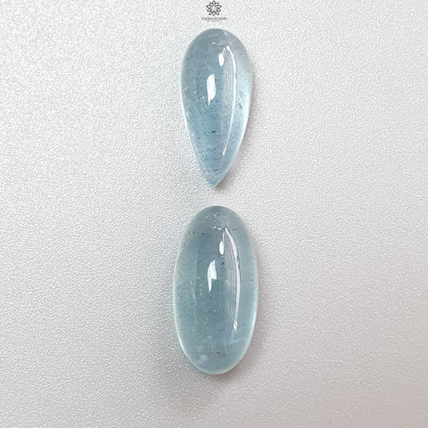 Blue Aquamarine Gemstone Cabochon: 26.10cts Natural Untreated Aquamarine Oval Pear Shape Cabochon 20*9mm - 21*11mm 2pcs Set For Jewelry