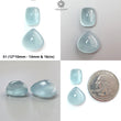 Blue Aquamarine Gemstone Cabochon: Natural Untreated Aquamarine Oval Pear, Cushion Shape Cabochon 2pcs Set For Jewelry March Birthstone