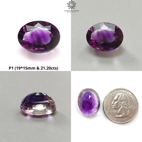 Rutile Amethyst Quartz Gemstone Faceted Cut: Natural Untreated Purple Amethyst Oval, Cushion Shape 1pc for Jewelry February Birthstone