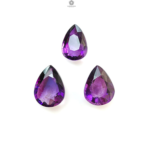 Rutile Amethyst Quartz Gemstone Faceted Cut: 22.70cts Natural Untreated Purple Amethyst Pear Shape 15*10.5mm- 16.5*12.5mm 3Pcs February Birthstone