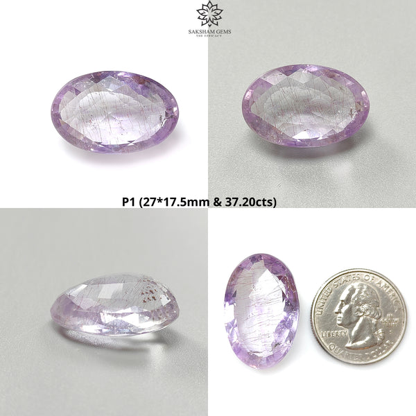 Rutile Amethyst Quartz Gemstone Faceted ,Checker Cut: Natural Untreated Purple Amethyst Oval Shape 1pc for Jewelry February Birthstone