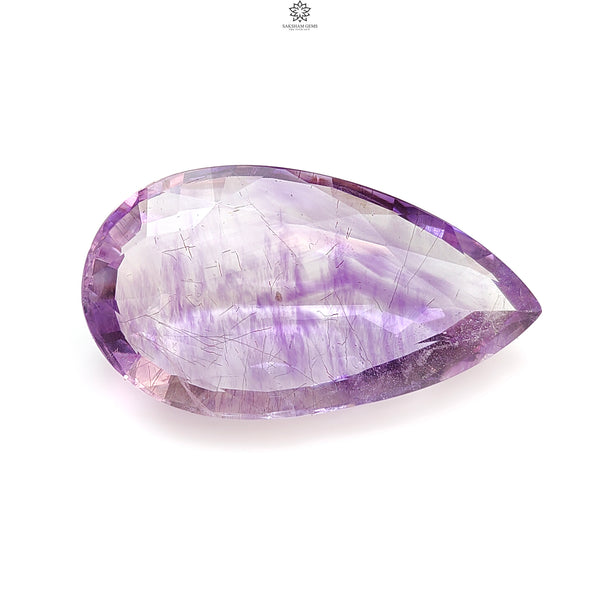 Rutile Amethyst Quartz Gemstone Faceted Cut: 77.30cts Natural Untreated Purple Amethyst Pear Shape 44*24mm 1pc February Birthstone