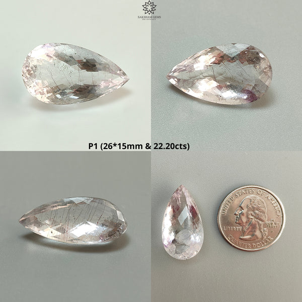 Rutile Amethyst Quartz Gemstone Checker Cut: Natural Untreated Amethyst Pear Shape Faceted 1pc for Jewelry February Birthstone