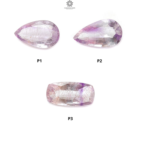 Rutile Amethyst Quartz Gemstone Faceted Cut: Natural Untreated Purple Amethyst Pear, Baguette Shape 1pc for Jewelry February Birthstone