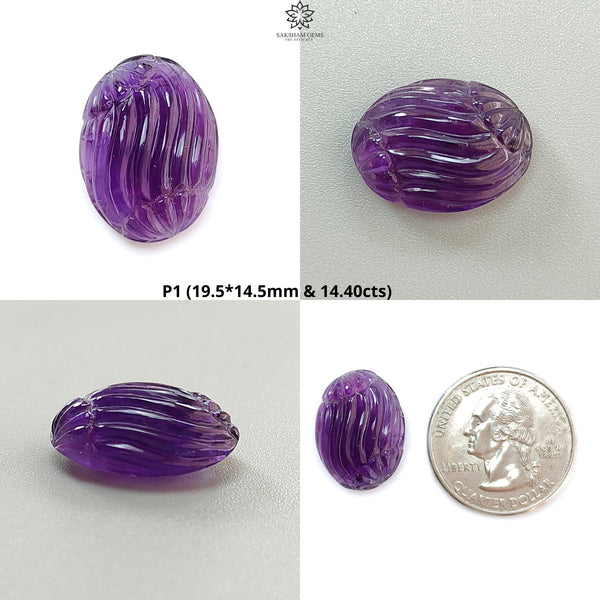 Purple Amethyst Quartz Gemstone Carving: Natural Untreated Unheated Amethyst Hand Carved Oval Shape 1pc for Jewelry February Birthstone