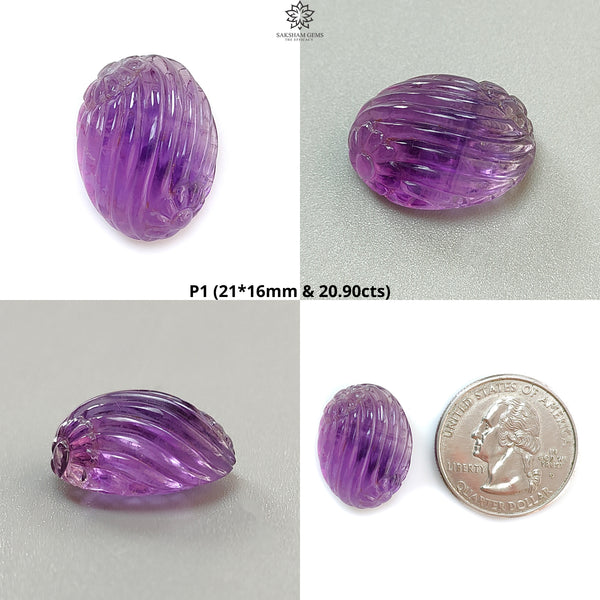 Purple Amethyst Quartz Gemstone Carving: Natural Untreated Unheated Amethyst Hand Carved Oval Shape 1pc for Jewelry February Birthstone