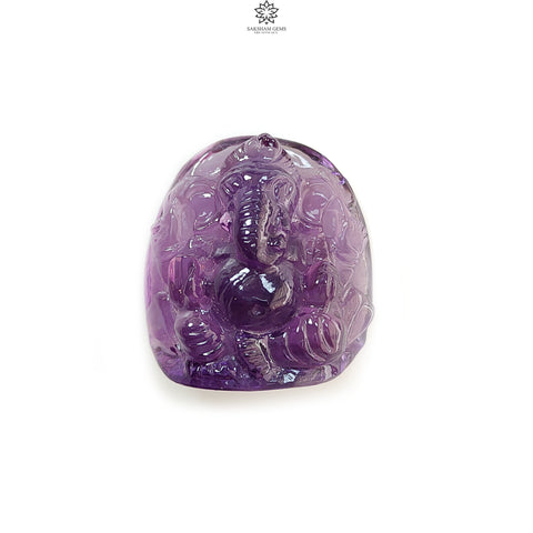 Amethyst Quartz Gemstone Carving: 84.90cts Natural Untreated Purple Amethyst Hand Carved Lord Ganesha Idol 31*28mm February Birthstone