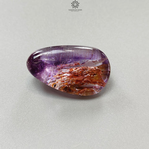Rutile Amethyst Quartz Gemstone Tumble : 84.90cts Natural Untreated Purple Amethyst Uneven Shape 36*23mm