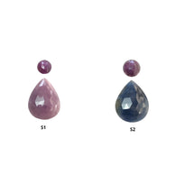 Pink & Blue Sapphire Gemstone Rose Cut : Natural Untreated Unheated Sapphire Pear Round Shapes 2pcs sets