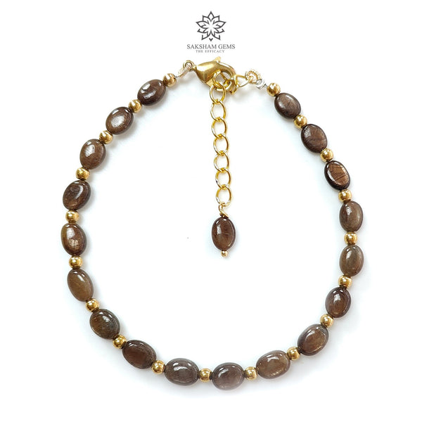 Golden Brown Chocolate Sapphire Beads Bracelet: 7.14gms