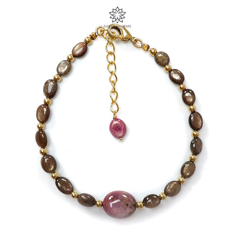 Golden Brown Chocolate Sapphire Beads Bracelet: 39.75cts