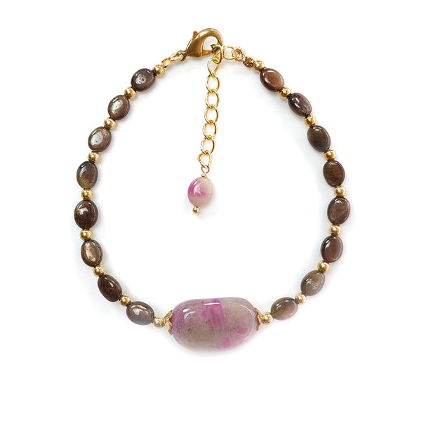 Golden Brown Chocolate Sapphire & Beads Bracelet: 58.10cts