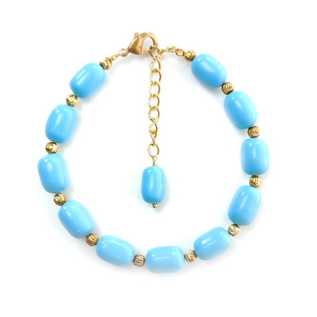 Blue Synthetic Turquoise Beads Bracelet: 63.75cts