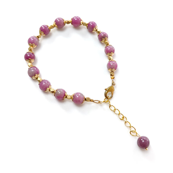 Zoisite Ruby Beads Bracelet: 78.00cts Natural Untreated Zoisite Ruby Round Plain Brass Bracelet 7mm 6.30"