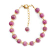 Zoisite Ruby & White Pearl Beads Bracelet: 74.60cts Natural Untreated Zoisite Ruby Round Plain Brass Bracelet 3mm - 7.5mm 6"