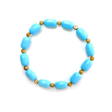 Blue Synthetic Turquoise Beads Bracelet: 44.90cts Simulant Turquoise Baguette Plain Stretchable Brass Bracelet 11mm 6