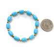 Blue Synthetic Turquoise Beads Bracelet: 44.90cts Simulant Turquoise Baguette Plain Stretchable Brass Bracelet 11mm 6"