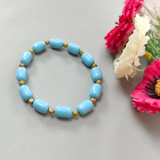 Blue Synthetic Turquoise Beads Bracelet: 44.90cts Simulant Turquoise Baguette Plain Stretchable Brass Bracelet 11mm 6