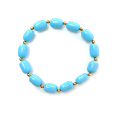 Blue Synthetic Turquoise Beads Bracelet: 53.70cts Simulant Turquoise Baguette Plain Stretchable Brass Bracelet 11mm 6