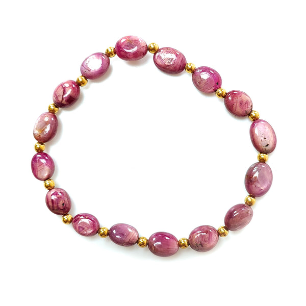 Red Ruby Beads Bracelet: 49.70cts Natural Untreated Ruby Cocktail Bracelet Plain Stretchable Brass Bracelet 9*7mm 6.50"