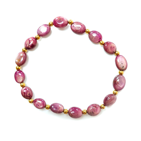 Red Ruby Beads Bracelet: 49.70cts Natural Untreated Ruby Cocktail Bracelet Plain Stretchable Brass Bracelet 9*7mm 6.50