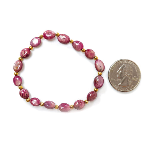 Red Ruby Beads Bracelet: 49.70cts Natural Untreated Ruby Cocktail Bracelet Plain Stretchable Brass Bracelet 9*7mm 6.50