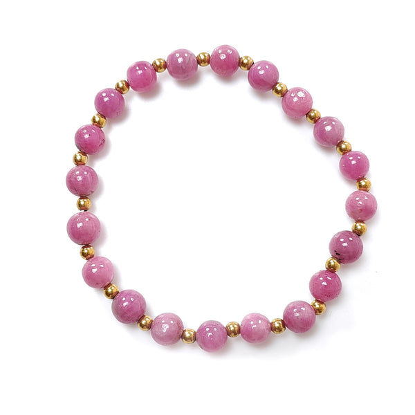 Red Ruby Beads Bracelet: 52.65cts Natural Untreated Ruby Cocktail Bracelet Plain Stretchable Brass Bracelet 6mm 6.50"