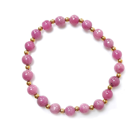 Red Ruby Beads Bracelet: 52.65cts Natural Untreated Ruby Cocktail Bracelet Plain Stretchable Brass Bracelet 6mm 6.50