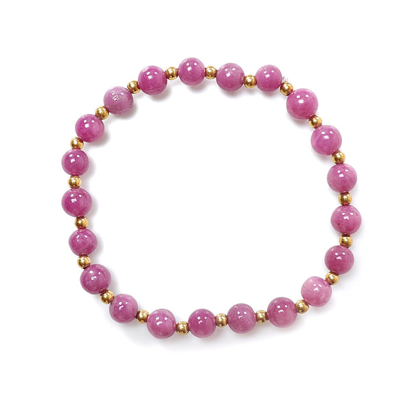 Red Ruby Beads Bracelet: 57.50cts Natural Untreated Ruby Cocktail Bracelet Plain Round Stretchable Brass Bracelet 6.5mm 7"