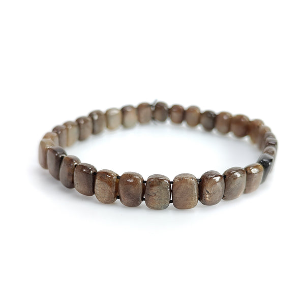 Golden Brown Chocolate Sapphire Beads Bracelet: 75.70cts Natural Untreated Sapphire Cushion Shape Plain Stretchable Bracelet 8*6mm 7"