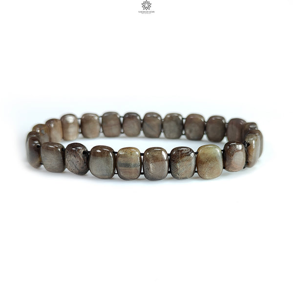 Golden Brown Chocolate Sapphire Beads Bracelet: 106.95cts Natural Untreated Sapphire Cushion Shape Plain Stretchable Bracelet 10*8mm 7"