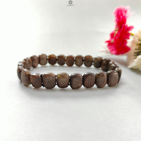 Golden Brown Chocolate Sapphire Beads Bracelet: 106.95cts Natural Untreated Sapphire Cushion Shape Plain Stretchable Bracelet 10*8mm 7